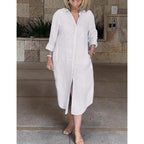 Lässiges, weites, lange Hemdkleid für Damen aus Baumwolle und Leinen
