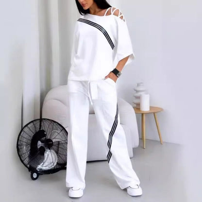 🎁 Venta caliente 49% de descuento 🔥Conjunto de dos piezas de top y pantalón de manga corta a rayas para mujer