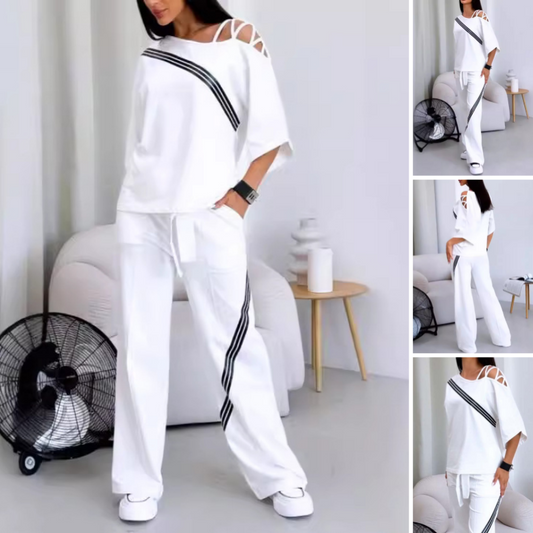 🎁 Venta caliente 49% de descuento 🔥Conjunto de dos piezas de top y pantalón de manga corta a rayas para mujer