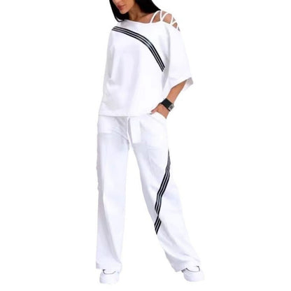 🎁 Venta caliente 49% de descuento 🔥Conjunto de dos piezas de top y pantalón de manga corta a rayas para mujer
