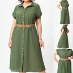 Einfarbiges, lässiges Button-Down-Kleid für Damen