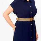 Einfarbiges, lässiges Button-Down-Kleid für Damen