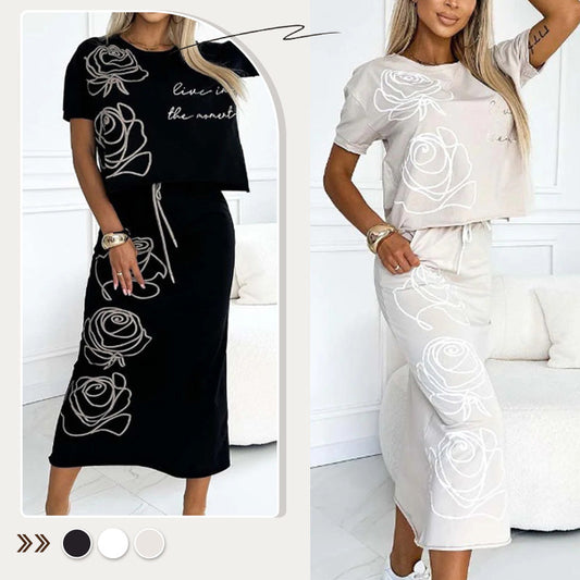 Camiseta informal con patrón de flores y roca bustier para mujeres