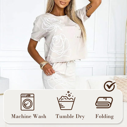 Camiseta informal con patrón de flores y roca bustier para mujeres