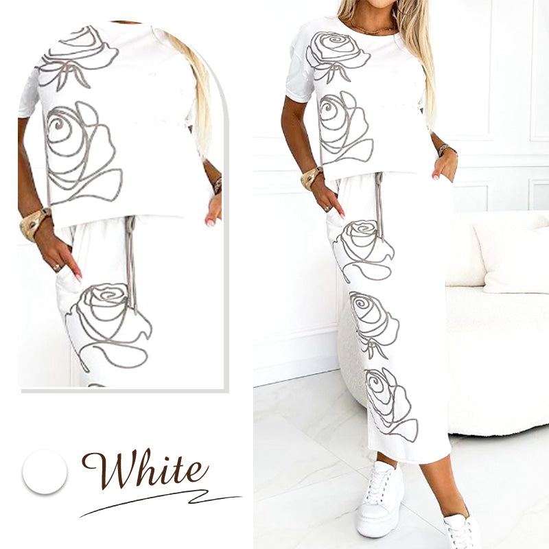 Lässiges T-Shirt mit Blumenmuster und Bustier-Rock für Frauen