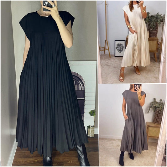 ⏳Descuento del 50% por tiempo limitado💥💞Vestido plisado sencillo de color liso para mujer