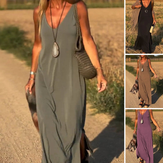 ✨Nuevo a principios de verano✨Vestido maxi camisola con cuello en V para mujer