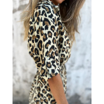 🐆Vestido largo con estampado de leopardo y cuello en V👗