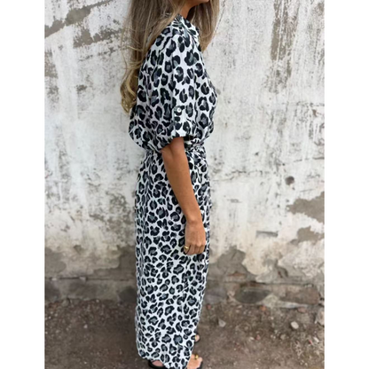 🐆Vestido largo con estampado de leopardo y cuello en V👗