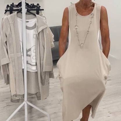 Vestido sencillo sin mangas con bolsillos.👗🌞