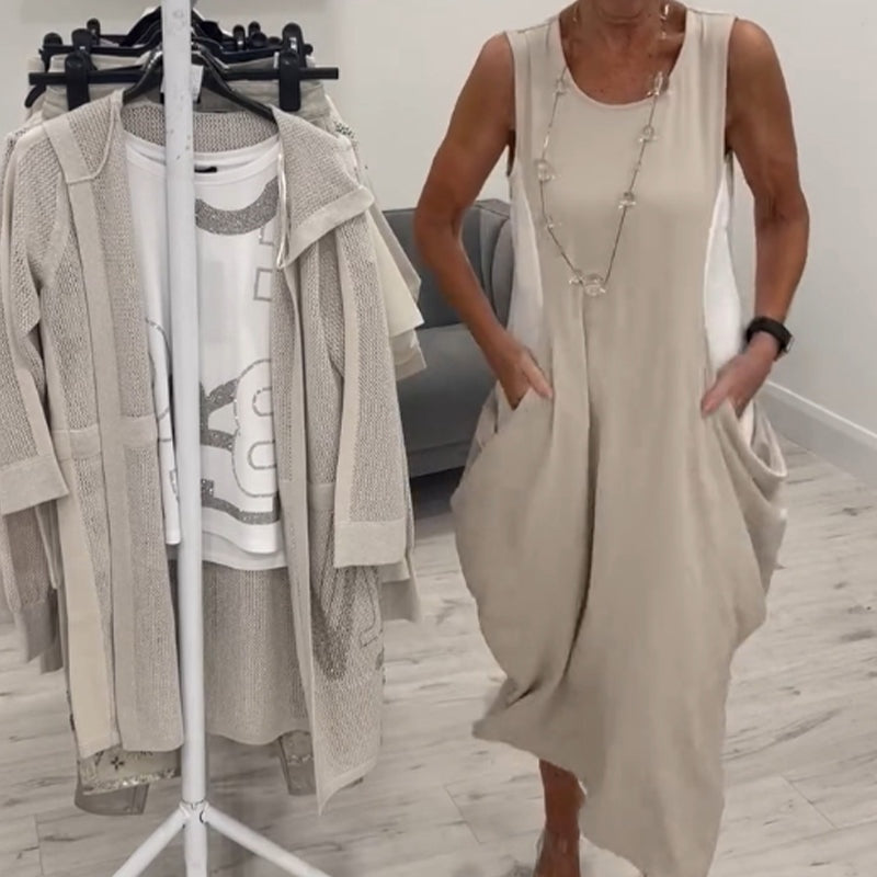 Schlichtes ärmelloses Kleid mit Taschen👗🌞