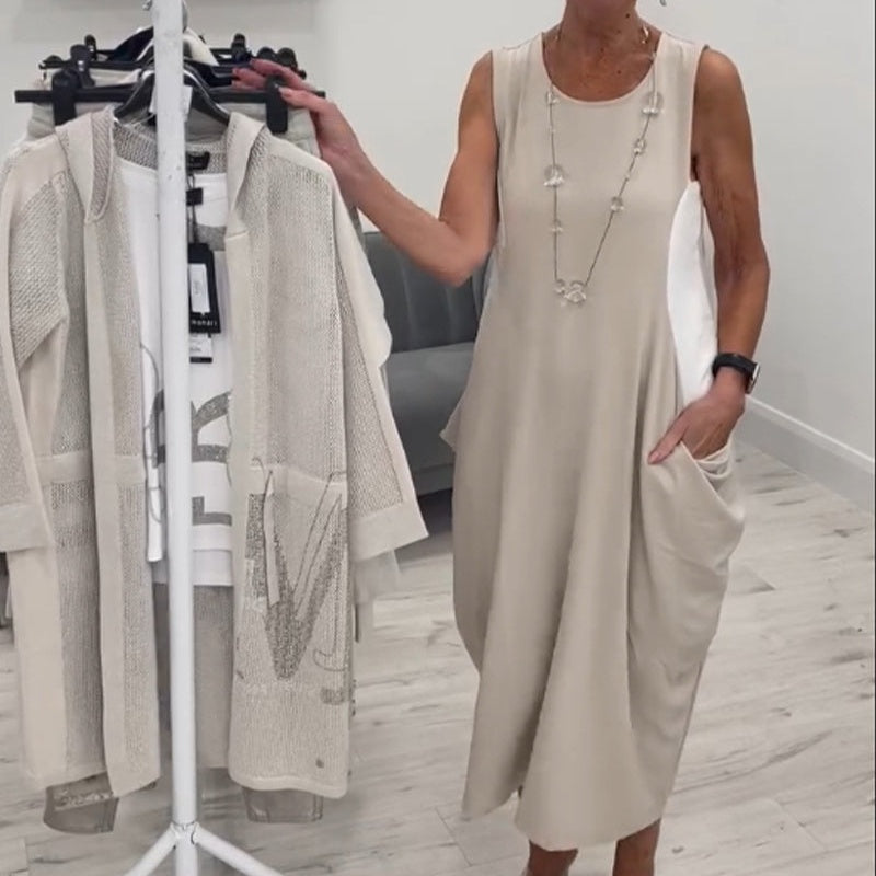 Schlichtes ärmelloses Kleid mit Taschen👗🌞