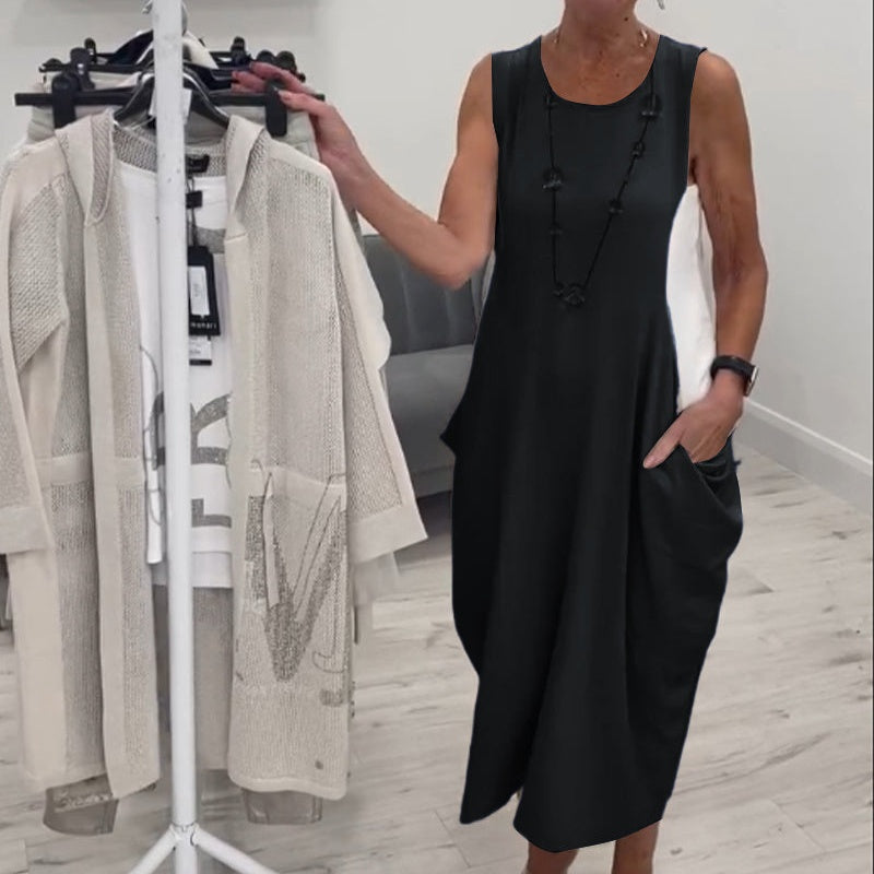 Schlichtes ärmelloses Kleid mit Taschen👗🌞