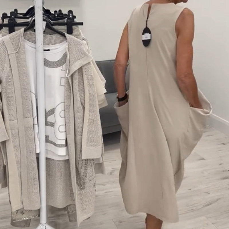 Schlichtes ärmelloses Kleid mit Taschen👗🌞