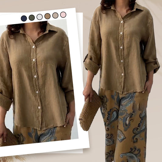 Camisa y pantalones de cárdigan suelto de moda femenina con set de dos partes de cintura alta