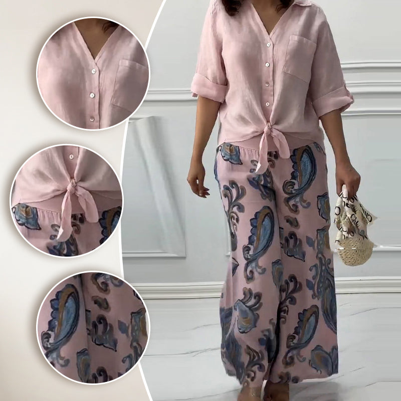 Damenmode Lockeres Cardigan-Shirt & Hose mit hoher Taille Zweiteiliges Set