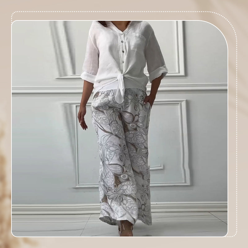 Damenmode Lockeres Cardigan-Shirt & Hose mit hoher Taille Zweiteiliges Set