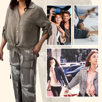 Damenmode Lockeres Cardigan-Shirt & Hose mit hoher Taille Zweiteiliges Set