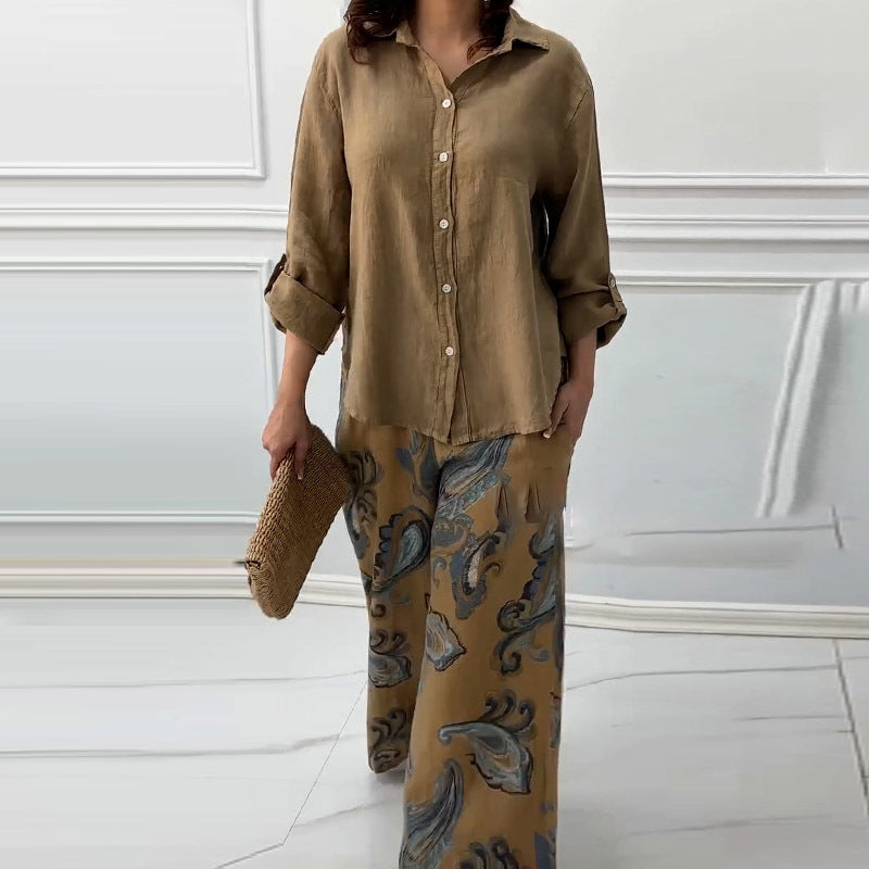Damenmode Lockeres Cardigan-Shirt & Hose mit hoher Taille Zweiteiliges Set