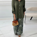 Damenmode Lockeres Cardigan-Shirt & Hose mit hoher Taille Zweiteiliges Set