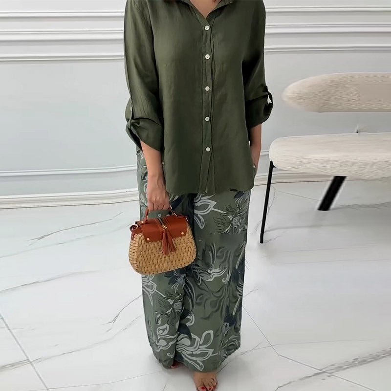 Damenmode Lockeres Cardigan-Shirt & Hose mit hoher Taille Zweiteiliges Set