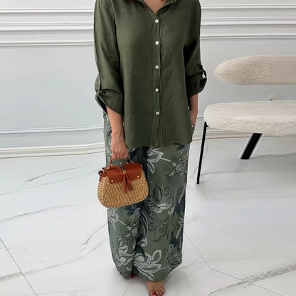 Damenmode Lockeres Cardigan-Shirt & Hose mit hoher Taille Zweiteiliges Set