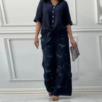 Damenmode Lockeres Cardigan-Shirt & Hose mit hoher Taille Zweiteiliges Set