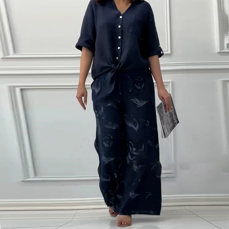 Damenmode Lockeres Cardigan-Shirt & Hose mit hoher Taille Zweiteiliges Set
