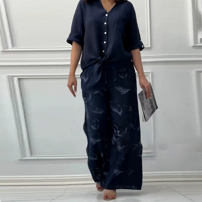 Damenmode Lockeres Cardigan-Shirt & Hose mit hoher Taille Zweiteiliges Set
