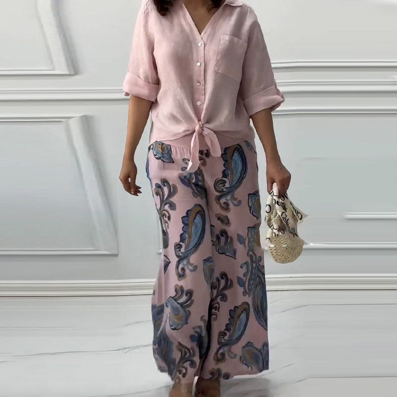 Damenmode Lockeres Cardigan-Shirt & Hose mit hoher Taille Zweiteiliges Set