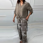 Damenmode Lockeres Cardigan-Shirt & Hose mit hoher Taille Zweiteiliges Set