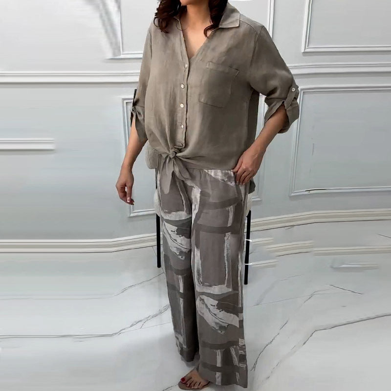 Damenmode Lockeres Cardigan-Shirt & Hose mit hoher Taille Zweiteiliges Set