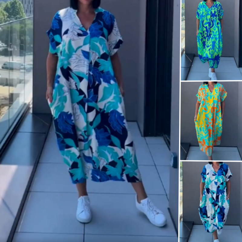 Vestido casual, elegante e impreso con un cuello en V para mujeres