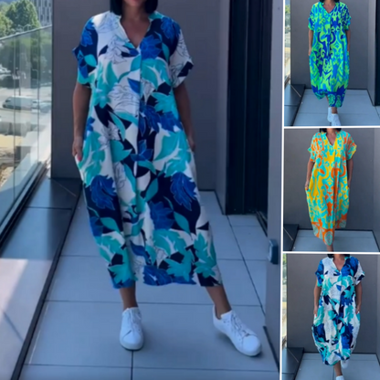 Vestido casual, elegante e impreso con un cuello en V para mujeres