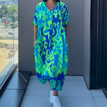 Vestido casual, elegante e impreso con un cuello en V para mujeres