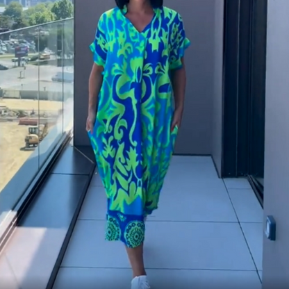 Vestido casual, elegante e impreso con un cuello en V para mujeres