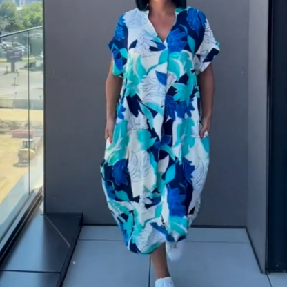 Vestido casual, elegante e impreso con un cuello en V para mujeres