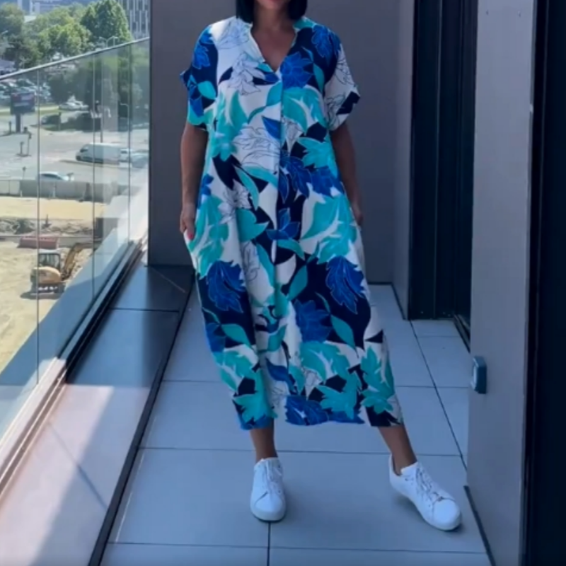 Vestido casual, elegante e impreso con un cuello en V para mujeres
