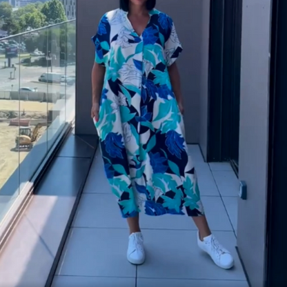 Vestido casual, elegante e impreso con un cuello en V para mujeres