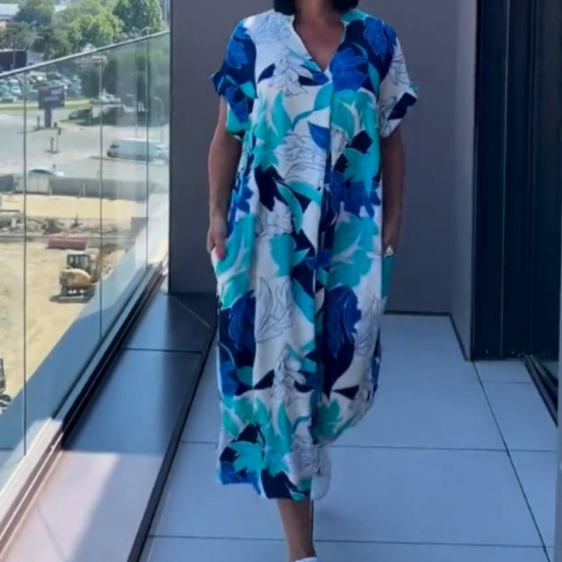Vestido casual, elegante e impreso con un cuello en V para mujeres