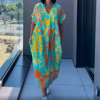 Vestido casual, elegante e impreso con un cuello en V para mujeres