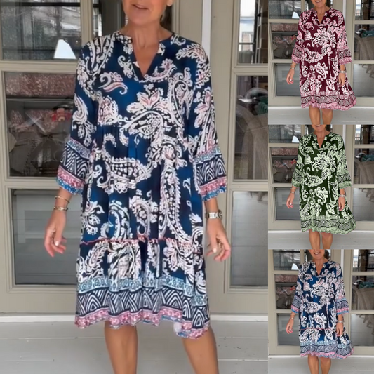 Vestido de ocio para mujeres con cuello en V y patrón de flores