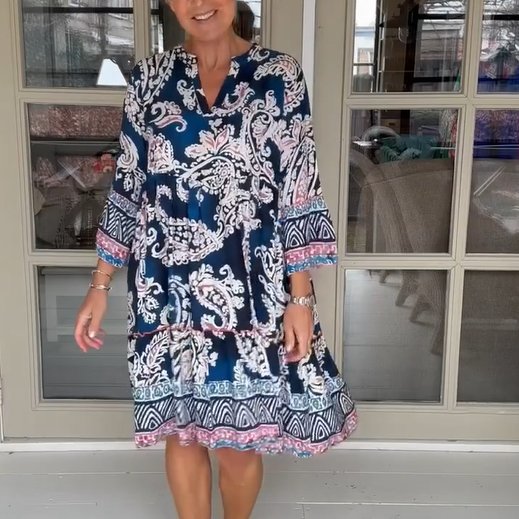 Vestido de ocio para mujeres con cuello en V y patrón de flores