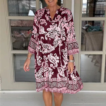 Vestido de ocio para mujeres con cuello en V y patrón de flores