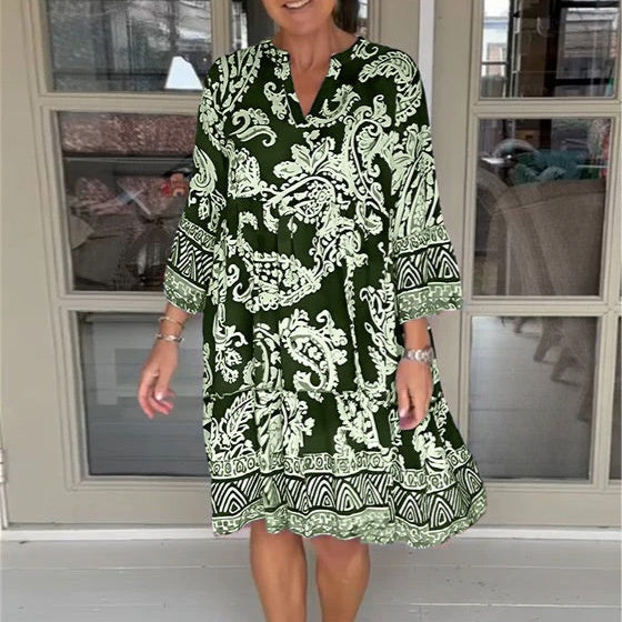 Vestido de ocio para mujeres con cuello en V y patrón de flores