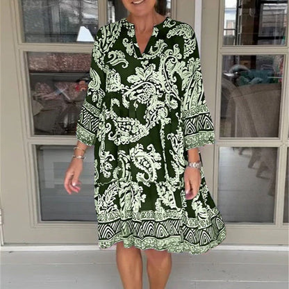 Vestido de ocio para mujeres con cuello en V y patrón de flores