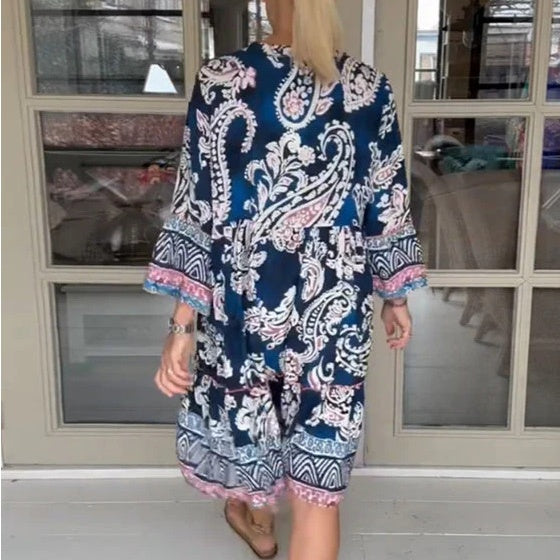 Vestido de ocio para mujeres con cuello en V y patrón de flores
