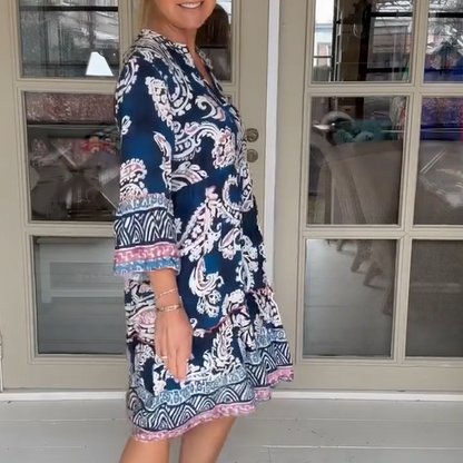 Vestido de ocio para mujeres con cuello en V y patrón de flores