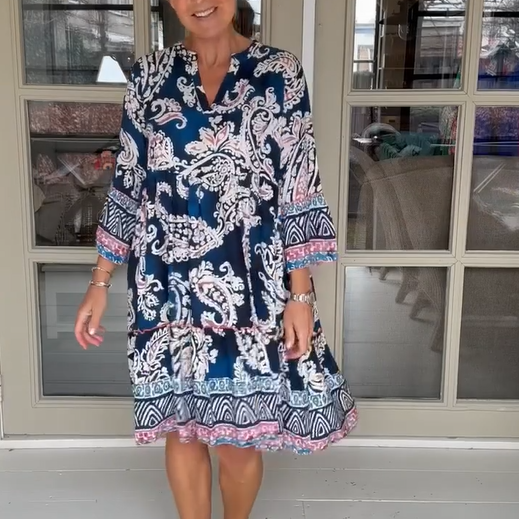 Vestido de ocio para mujeres con cuello en V y patrón de flores