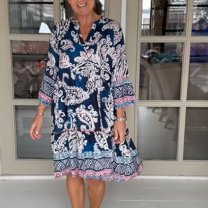 Vestido de ocio para mujeres con cuello en V y patrón de flores